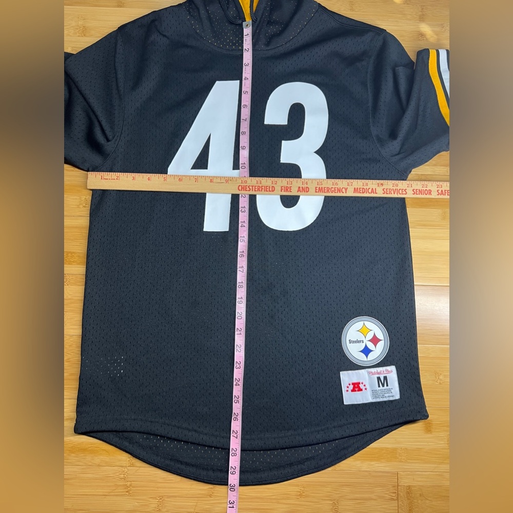 Mitchell & Ness Pittsburgh Steelers Troy Polamalu Black Mesh Hoodie T-Shirt|Sz:M - Picture 6 of 16